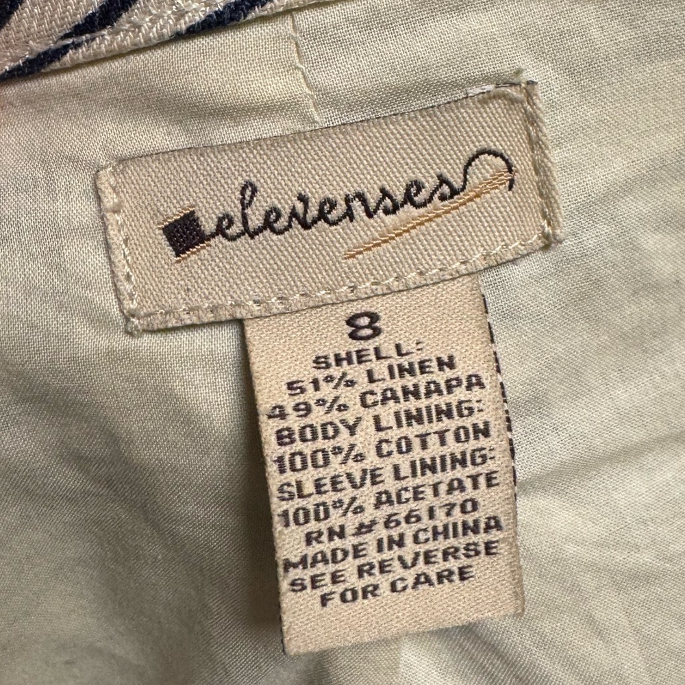 elevenses ANTHRO BRAND 2000s cream linen blend Jacket/dress with Navy Accents - Picture 12 of 13